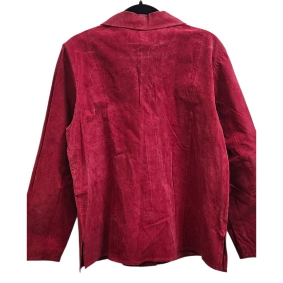 Ashley Stewart Real Leather Jacket Women’s Size 14 Red Suede Button Front Coat - Picture 6 of 12